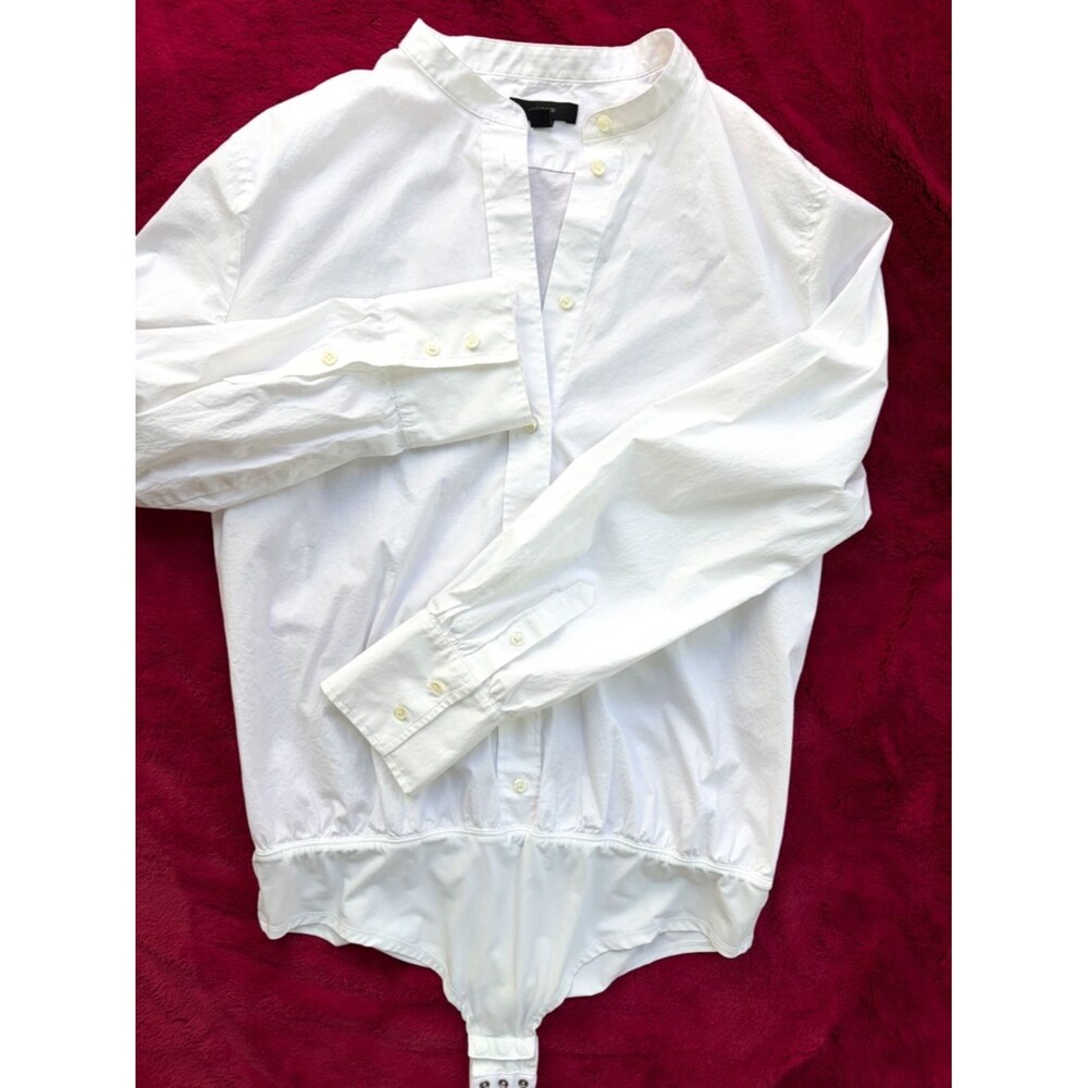 J.Crew White Button Front Bodysuit Stretch Minimalist Top 14